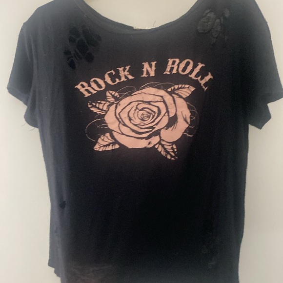 LOCAL LAB DESTROYED CROPPED BLACK & PINK ROCK N ROLL TEE. - Picture 5 of 5